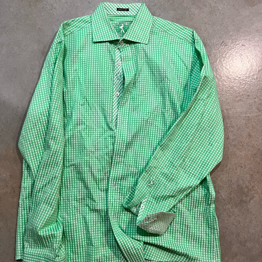 Bugachi lime green checked long sleeved dresses shirt.